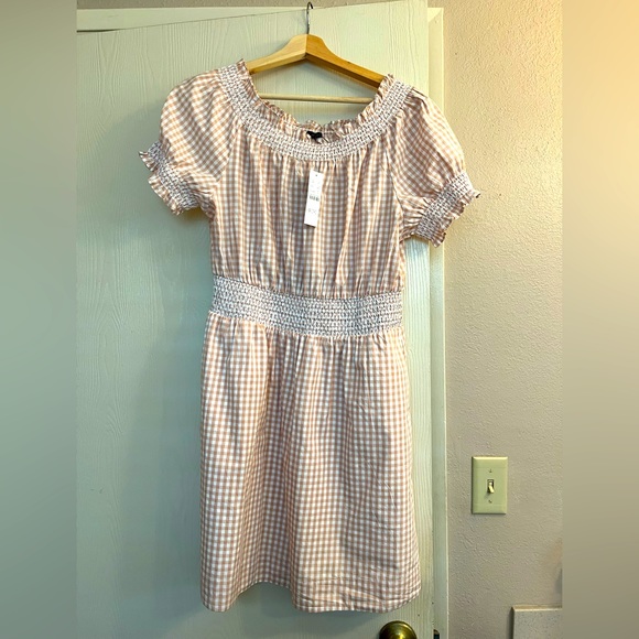 JCrew NWT beige gingham dress size small - Picture 1 of 3